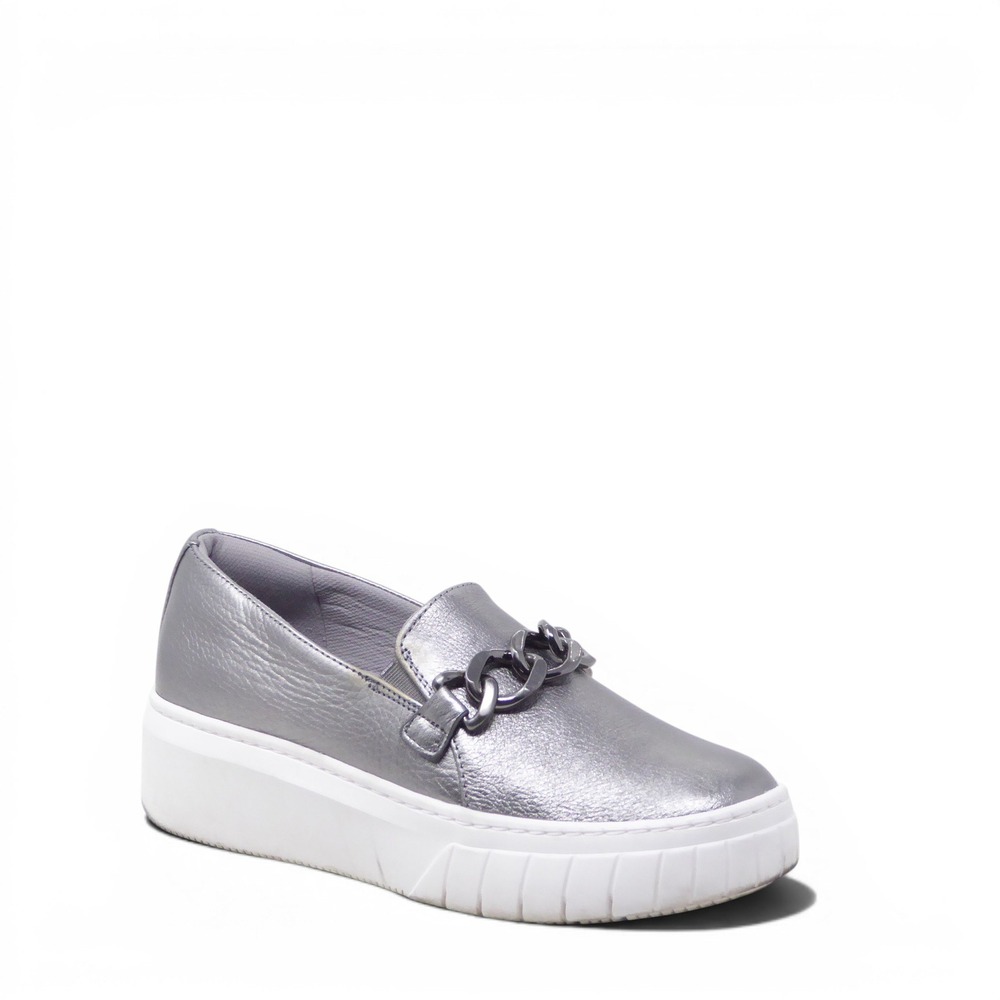 Naturalizer Women Slip On Shoes Silver Metallic Chain Daphne Size 9M Leather